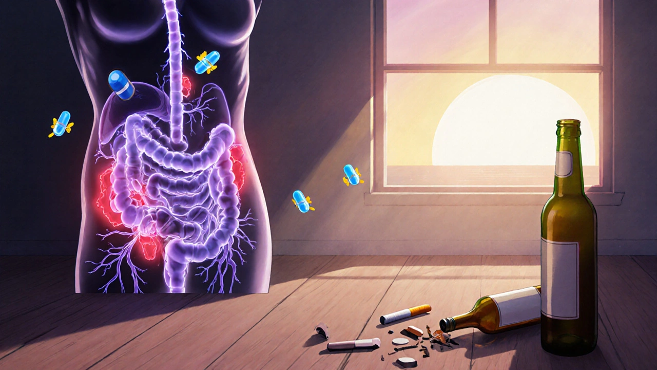 Calming nerve fireflies reducing pancreatic inflammation, alcohol and cigarette discarded.