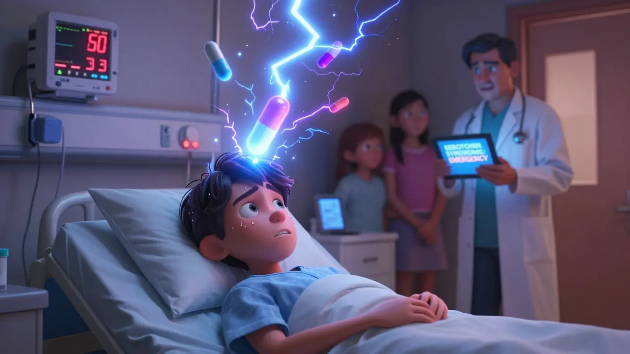 A patient in hospital with a serotonin storm between antidepressant and herbal supplement.