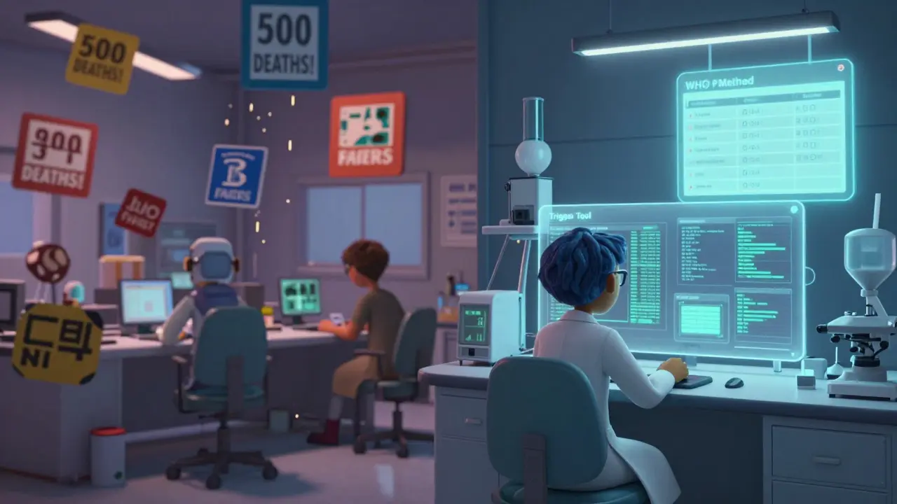 Contrasting chaotic newsroom with accurate medical research lab using a digital trigger tool.