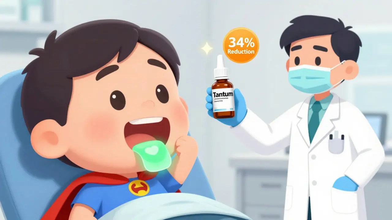 Patient using protective mouthwash before radiation, with glowing shield over oral tissue