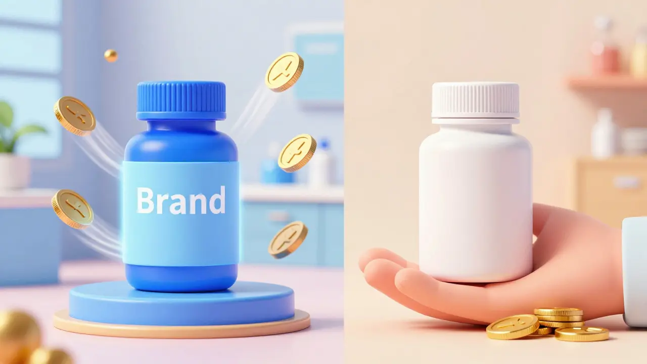 Comparison showing cost savings between brand and generic pills