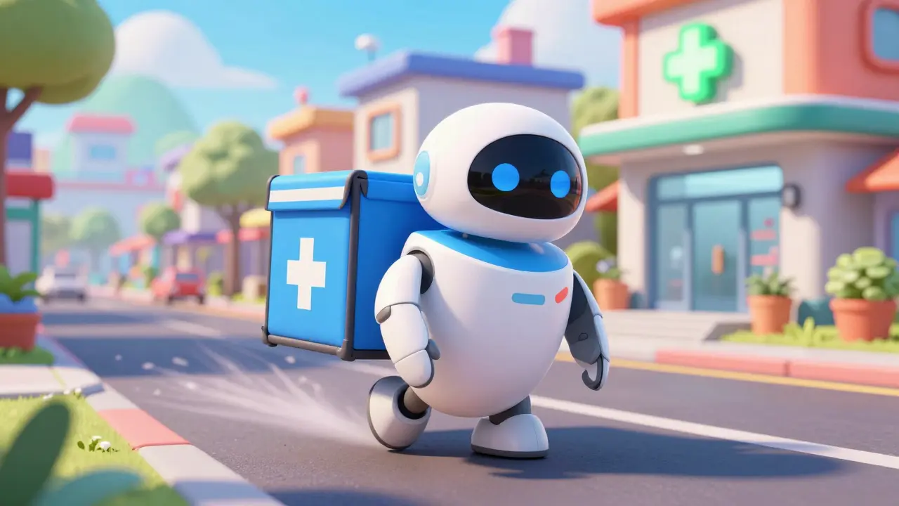 Friendly delivery robot bringing prescription medication