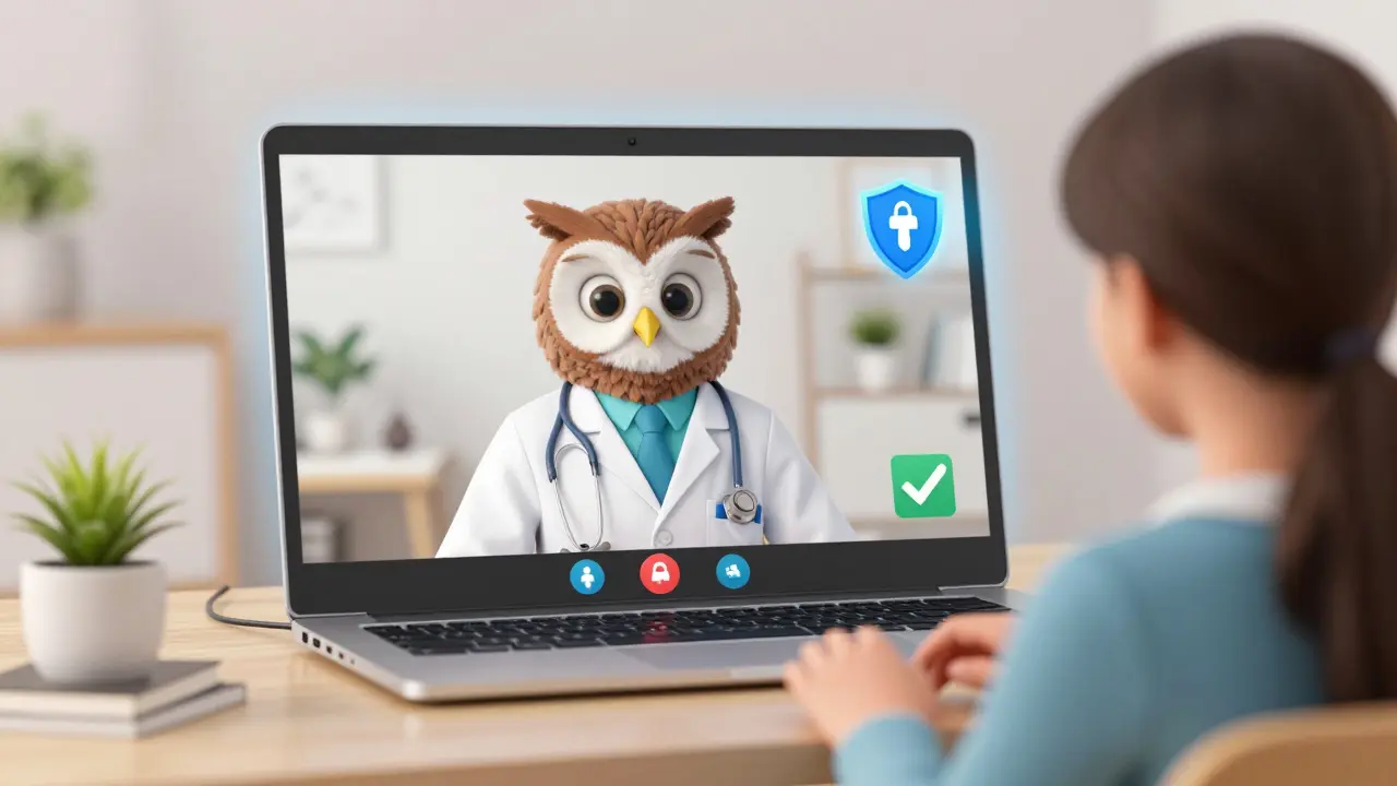 Safe telehealth consultation with doctor via video call for prescription medication.