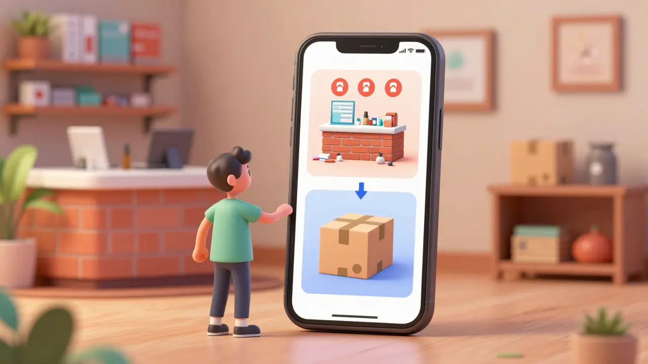 Smartphone guiding user to choose affordable online pharmacy option