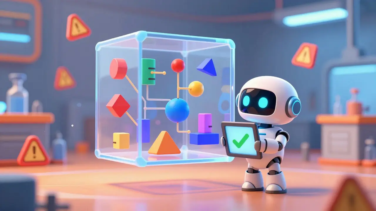 A robot managing a 3D design space model for drug production.