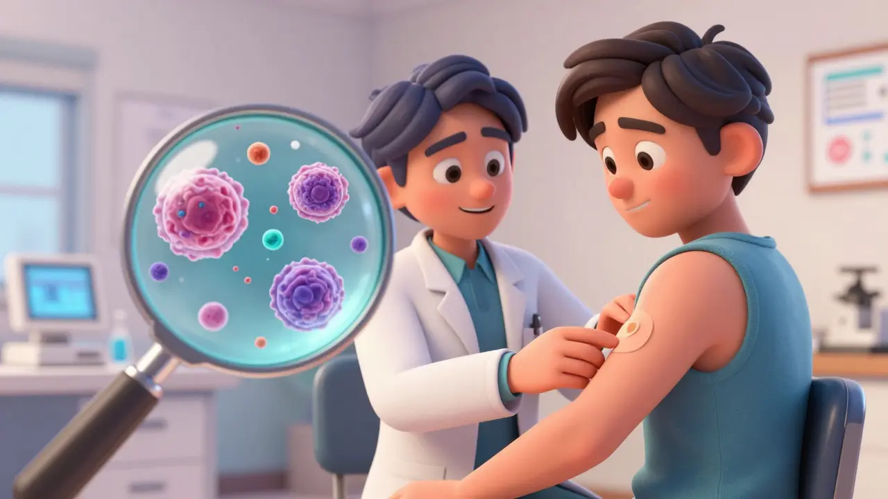 Doctor performing skin test to diagnose drug allergy