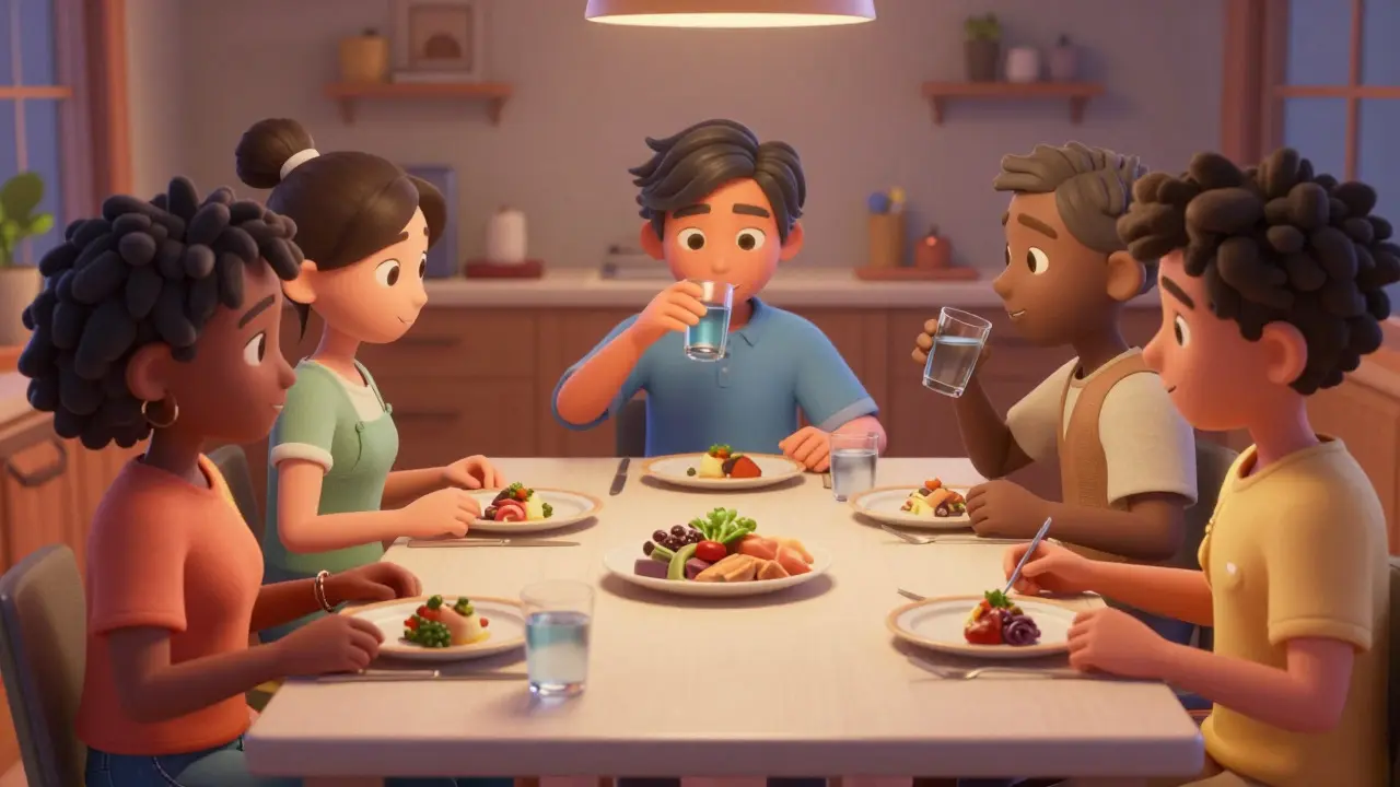 Friends sharing small portions of soft food at dinner