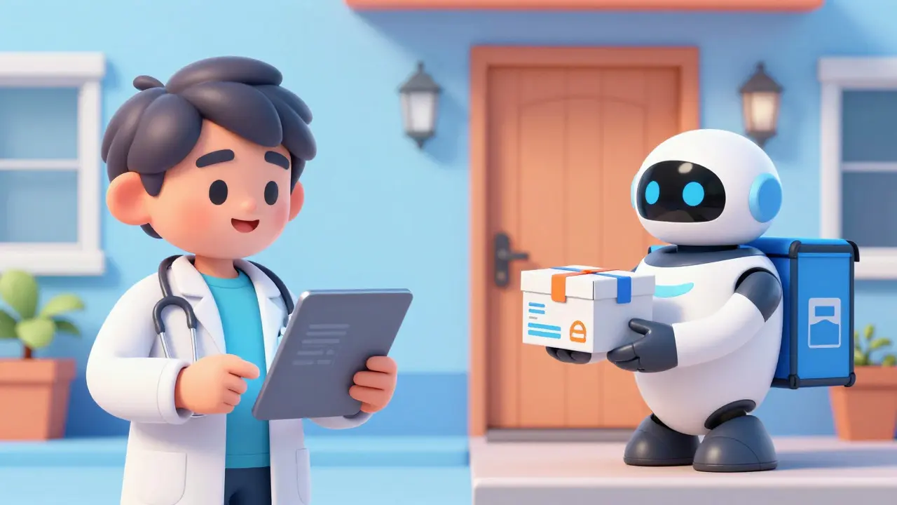 Telehealth doctor and home delivery service illustration